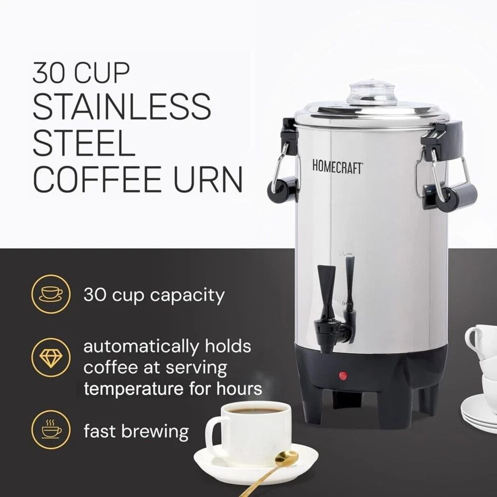 HomeCraft HCCU30SS 30-Cup Coffee Urn 1000W Stainless Steel Auto Keep Warm Server